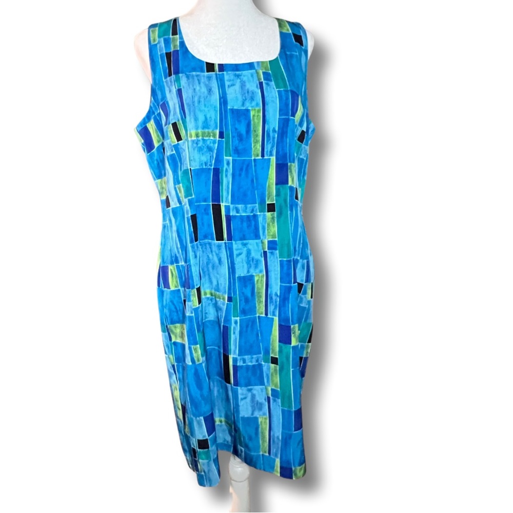 John Roberts Dress sleeveless blue print lined